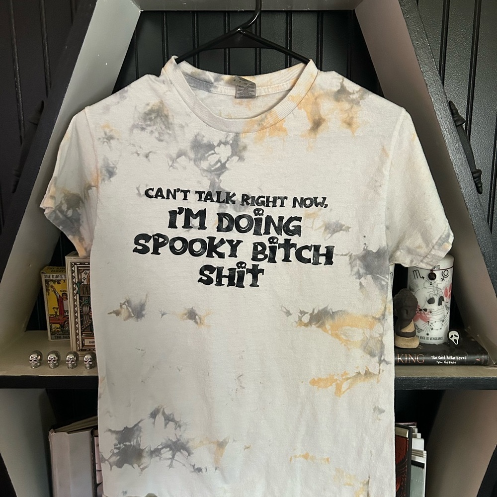 Tie-Dye Graphic Tee with Spooky Text